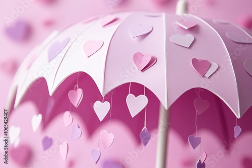 Heart-Shaped Raindrops Under Pink Umbrella