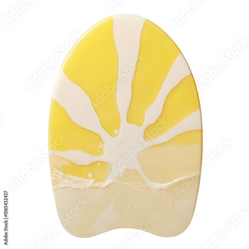 Colorful surfboard design with sunburst pattern in yellow and white photo