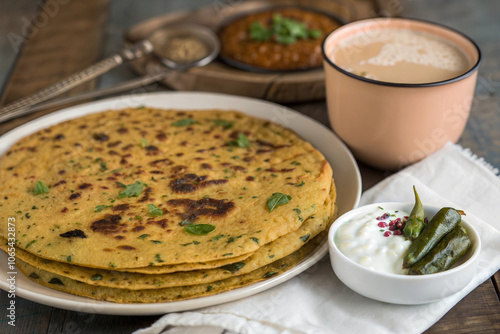 Indian Traditional gujrathi snacks or food called Methi Thepla  photo