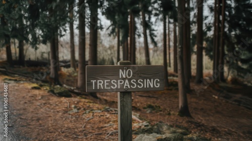 Sign warning against trespassing in forest