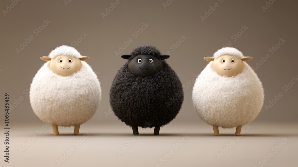 A lone black sheep stands confidently in the middle of a line of white sheep, symbolizing individuality and nonconformity. A lone black sheep stands confidently in the middle of a line of white sheep, symbolizing individuality and nonconformity.