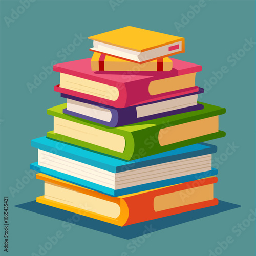 A stack of colorful books, perfect for illustrating a concept of reading, learning, or knowledge. This cheerful image is ideal for educational materials, websites.