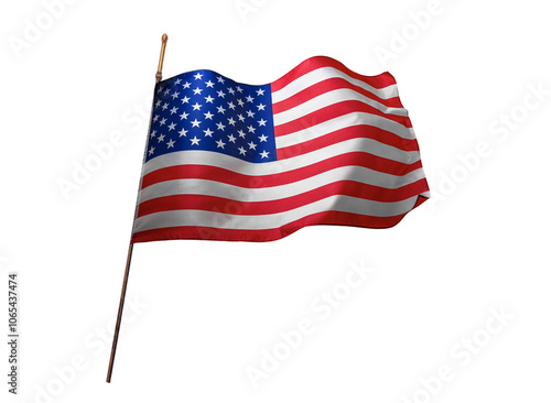 Obraz na płótnie Flag of the United States of America. The US flag flutters in the wind. Isolated on a white background. w salonie