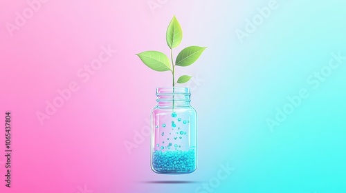 Wallpaper Mural Liquid cascading into a glass jar labeled growth, minimalist art, cool pastel colors, clean lines, high contrast Torontodigital.ca