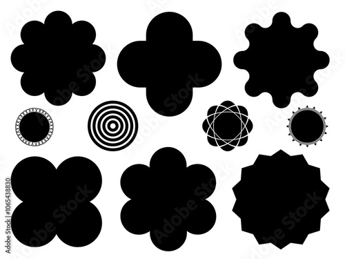 set of abstract black shapes on a white background