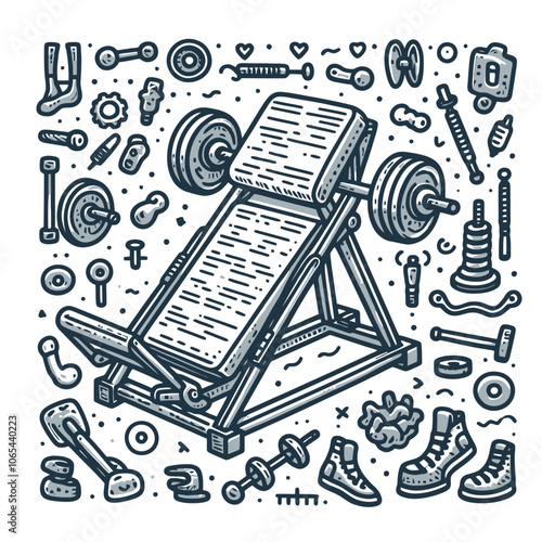 Leg press machine doodle set vector