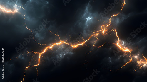 Powerful Nighttime Lightning Storm with Electric Bolts in the Dark Sky photo