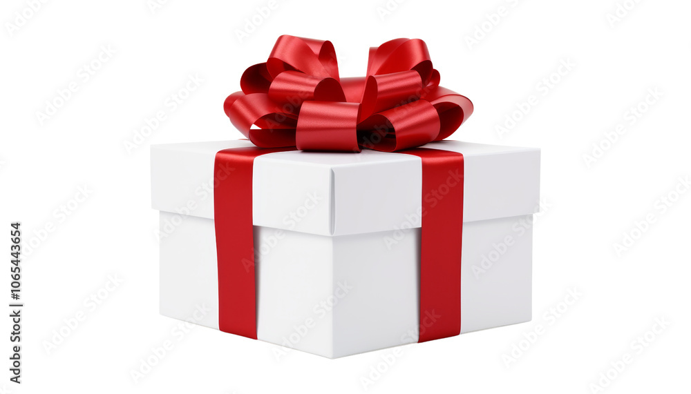 Fototapeta premium white gift box with red ribbon isolated on transparent background cutout