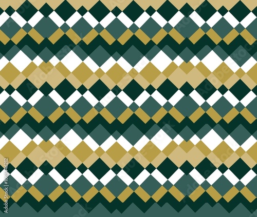 Geometric Argyle Pattern in Green and Gold Colors. Wallpaper design illustration photo