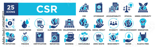 Corporate Social Responsibility icon collection set. Containing design social, corporate, environment, business, sustainable, company	