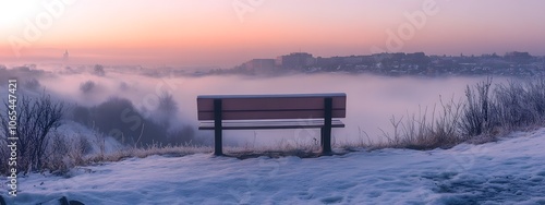 Wallpaper Mural Lonely bench on a snowy hill with a vast, empty sky, soft lighting, minimalist and serene Torontodigital.ca