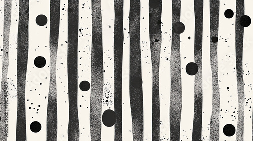 Minimalist monochrome dots and stripes create seamless abstract pattern, evoking fine art