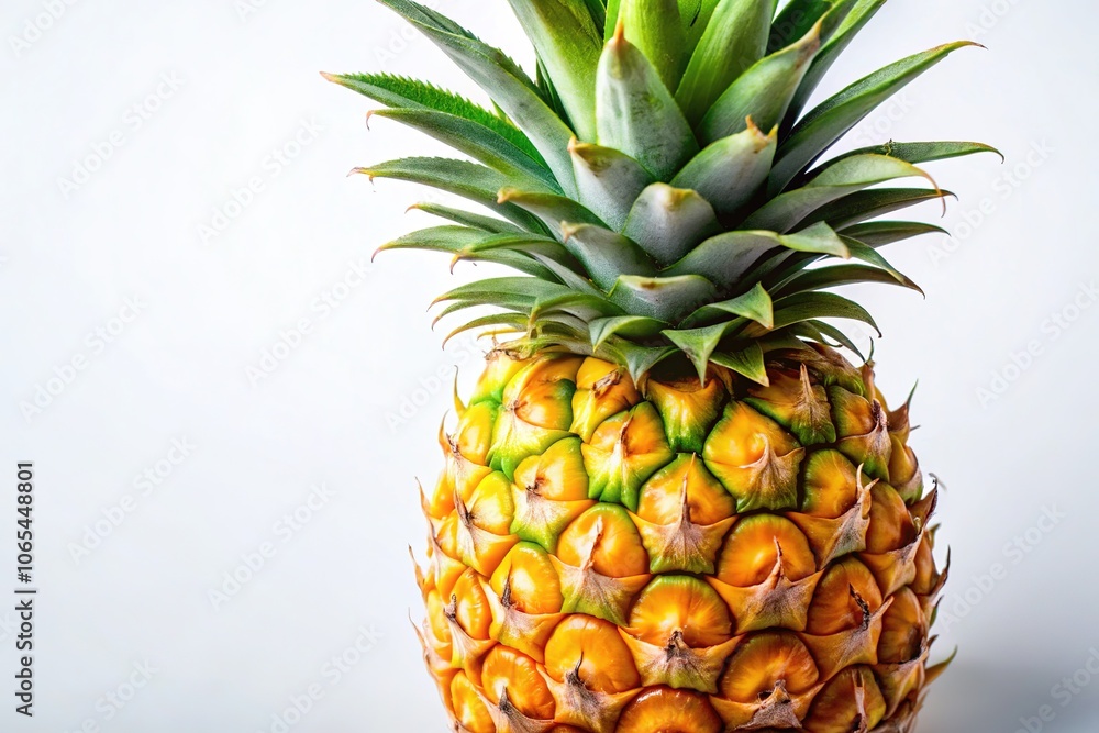 Fototapeta premium High-quality AI image of a solitary pineapple, shot close-up against white. Fresh fruit photography, documentary style.