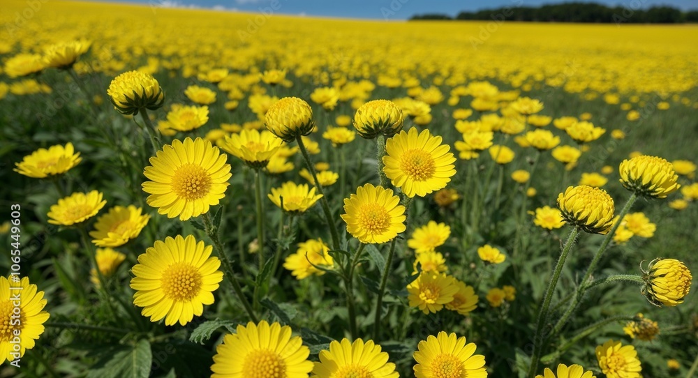 Obraz premium Yellow buttercup field under a bright summer sky