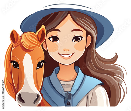 An intimate portrait of a girl, adorned with a hat, striking a pose beside the gentle head of a palomino horse.