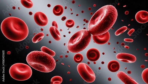 A dynamic illustration of red blood cells floating in a dark background, symbolizing circulation and the life-giving power of blood. photo