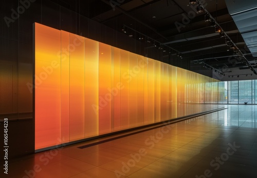 Large LED screen with warm gradient of orange and yellow in dark room