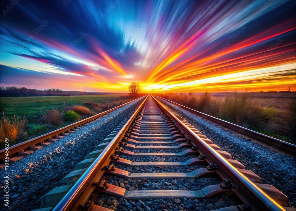 Fototapeta premium Long Exposure Train Tracks Endless Journey, Surreal Train