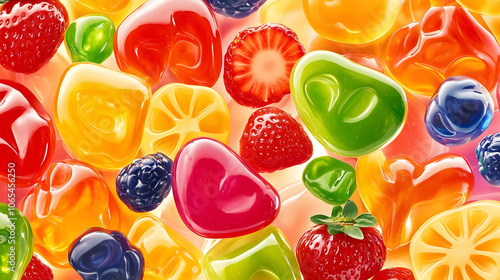 Colorful fruit-flavored gummy candies on a white background photo