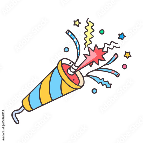 confetti cannon vector art,  flat illustration confetti cannon icon