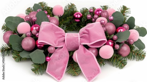 Minimalist Hand-Drawn Pink Christmas Wreath Illustration