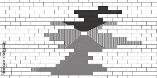 an arrangement of black striped boxes, composing a building in the form of a wall texture on a white background.
