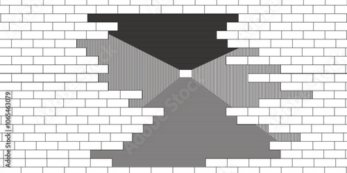 an arrangement of black striped boxes, composing a building in the form of a wall texture on a white background.