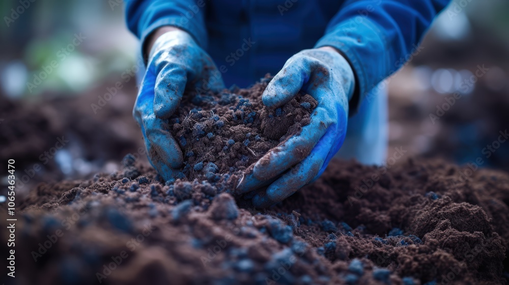 Obraz premium Close up shot of a person's hands planting a seedling in the garden, showing the process of nurturing new life.