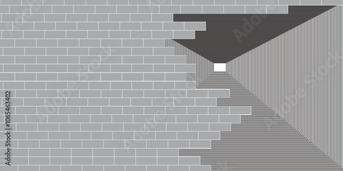 an arrangement of white striped boxes, composing a building in the form of a wall texture on a gray background.