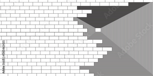 an arrangement of black striped boxes, composing a building in the form of a wall texture on a white background.