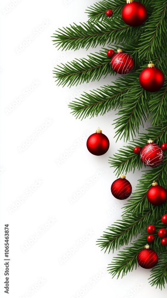 A Christmas tree with red ornaments hanging from the branches A Christmas tree with red ornaments hanging from the branches