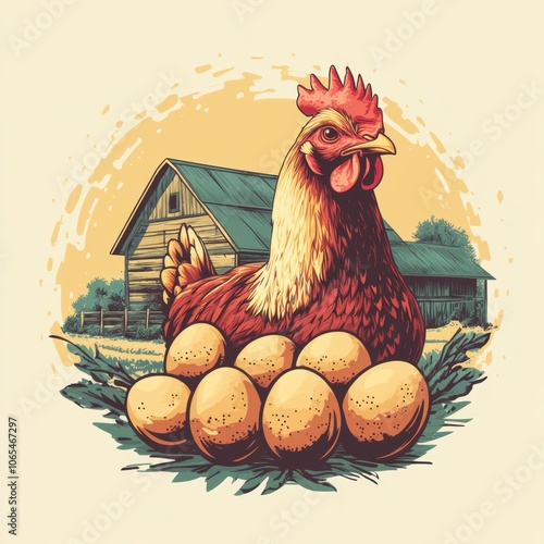 A clean and modern chicken farm logo showcasing a detailed chicken next to a cluster