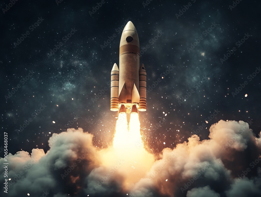 Fototapeta premium Rocket Launch Representing Start-up Success. AI generated illustration
