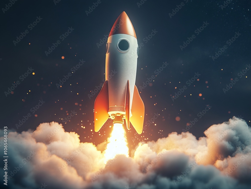 Obraz premium Rocket Launch Representing Start-up Success. AI generated illustration