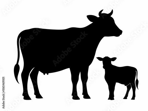 Vector cow calf silhouette black illustration on a white background