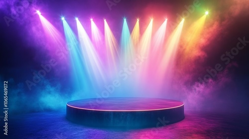 Wallpaper Mural Illuminated Podium with Colorful Light Effects for Award Ceremony. AI generated illustration Torontodigital.ca