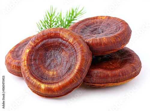 Dried Ganoderma Lucidum Mushroom isolated on white background.Ling Zhi Mushroom , isolated on white background,  , copy space for text, photo