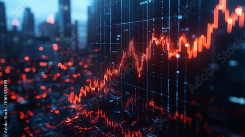 Wallpaper Mural Red Stock Market Chart with Blurred Cityscape Background Torontodigital.ca