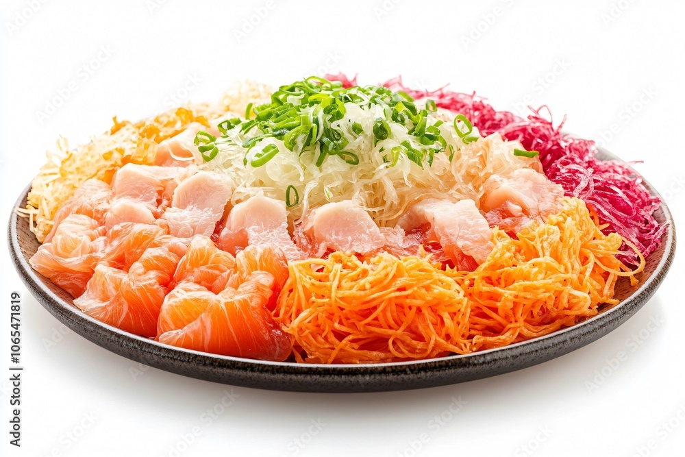 Serving Plate of Yusheng Salad, Isolated on White Background Serving Plate of Yusheng Salad, Isolated on White Background