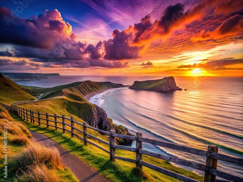 Surreal Sunset at Rhossili Bay, Gower photo