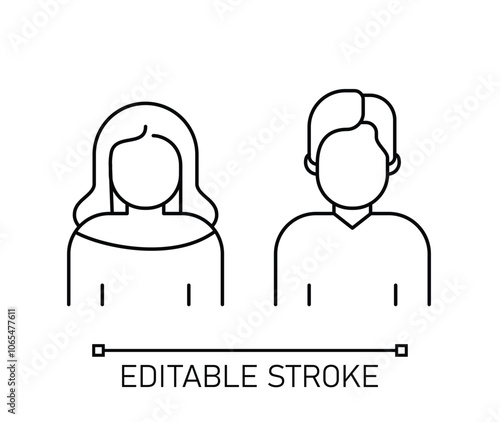 Casual couple man and woman Thin line customizable illustration. Contour symbol. Vector isolated outline drawing. Editable stroke