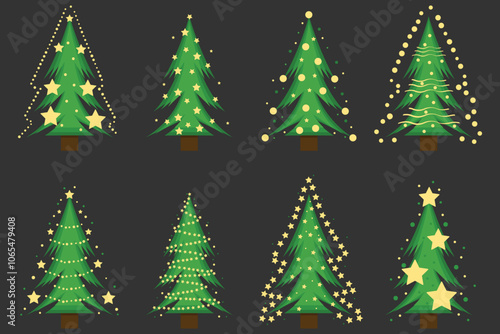 Christmas tree set. Xmas fir-trees and pines. New year trees