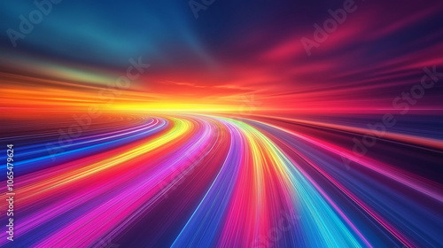motion blur of colorful lights in tunnel speed technology high energy vibrant futuristic look, Generative AI