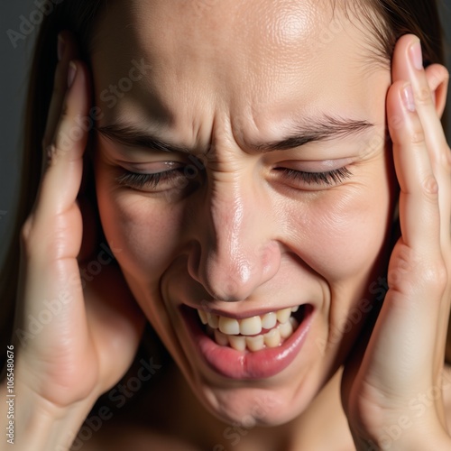 Illustration depicts anatomically accurate portrayal of severe head pain in human subject photo