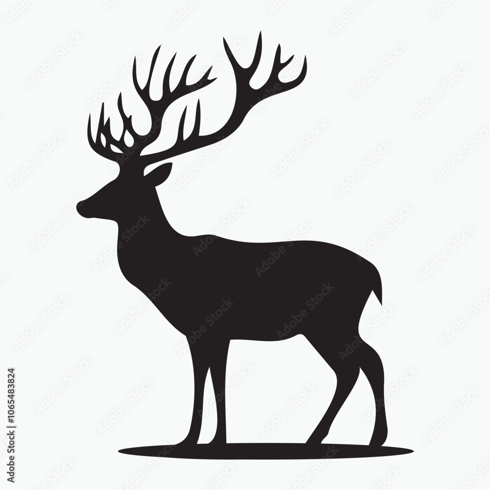 Obraz premium Mystic Stag: Solid Black Deer Silhouette Vector design.
