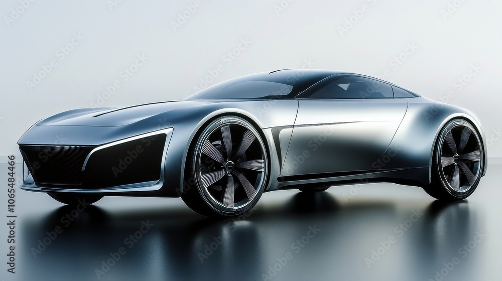 Futuristic silver sports car with sleek design and aerodynamic lines Futuristic silver sports car with sleek design and aerodynamic lines
