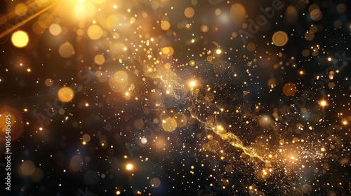 mesmerizing display of shimmering golden particles and cosmic dust creates stunning visual effect, evoking sense of wonder and beauty in vastness of space