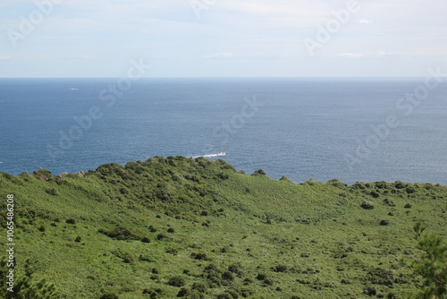 Forested Mountain Horizon on Coast of Jeju Island Korea