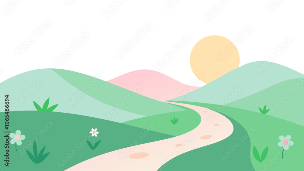 Obraz premium Natural landscape with mountains, Road vector illustration 