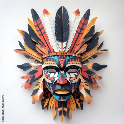 Obraz na płótnie A Native American mask designed with detailed geometric patterns, crafted with layered w salonie